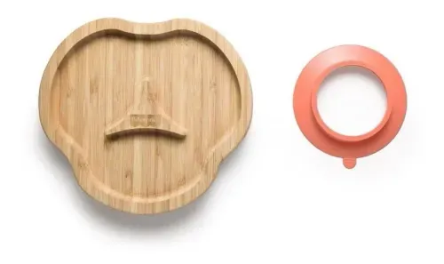 Prato De Bambu Com Divisoria Rosa em Silicone