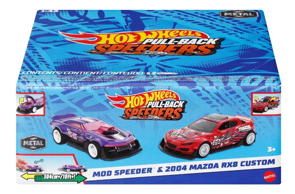 Hot Wheels Pullback Speeders - Conjunto de 2 Carrinhos de Friccao Surpresa - Roxo e Vermelho MATTEL